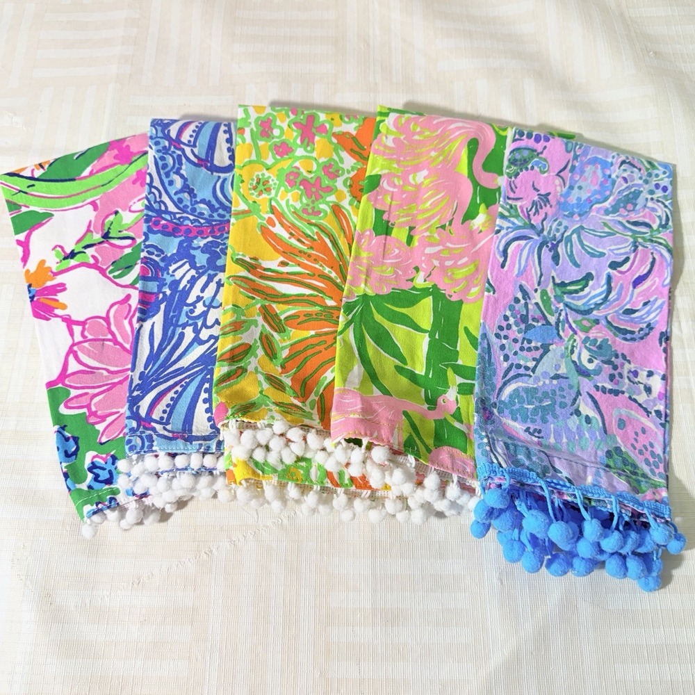 Lilly Pulitzer x Target Set 5 NAPKINS Squares 100% Cotton Pom Pom Trim